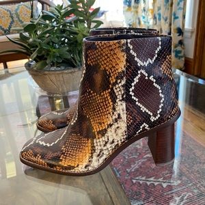 Gibson Latimer Vina Snake Embossed Ankle Booties Square Toe Stack Heel